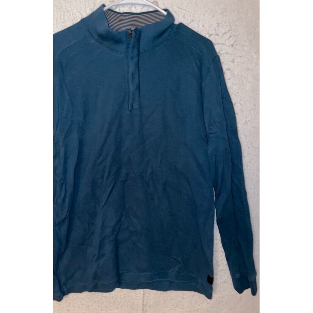 Hugo Boss Sweater Mens XL Blue 1/4 Zip Pullover Long Sleeve Collar Leather Logo